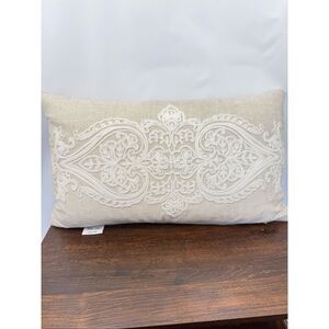 Bella Lux Fine Linens embroidered feather rectangle pillow 14x23'